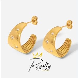 Womans Brand18K Gold Plated Stainless Steel CZ Hoop Huggie Luxury Earrings